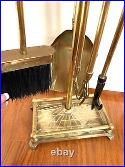 Vintage 1970s Brass Duck Head Mallard Fireplace Tool Set 5 Piece 4 Tool w Stand