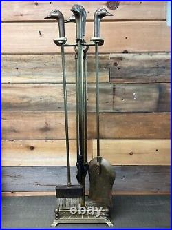 Vintage 1979 Brass Duck Head Fireplace Tool Set 4 Tools & Stand by Custom Decor