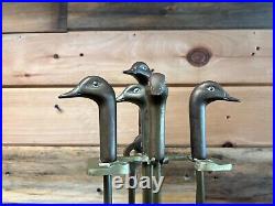 Vintage 1979 Brass Duck Head Fireplace Tool Set 4 Tools & Stand by Custom Decor