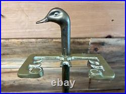 Vintage 1979 Brass Duck Head Fireplace Tool Set 4 Tools & Stand by Custom Decor