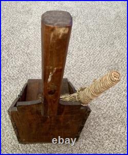 Vintage 2-Piece Spanish Folk Art Fireplace Tool Set Wooden Dust Pan with Broom