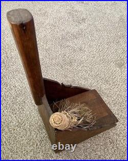 Vintage 2-Piece Spanish Folk Art Fireplace Tool Set Wooden Dust Pan with Broom
