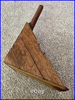 Vintage 2-Piece Spanish Folk Art Fireplace Tool Set Wooden Dust Pan with Broom