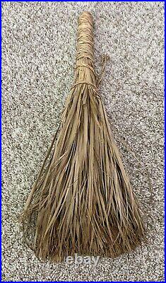 Vintage 2-Piece Spanish Folk Art Fireplace Tool Set Wooden Dust Pan with Broom