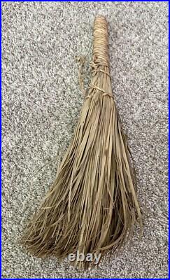 Vintage 2-Piece Spanish Folk Art Fireplace Tool Set Wooden Dust Pan with Broom