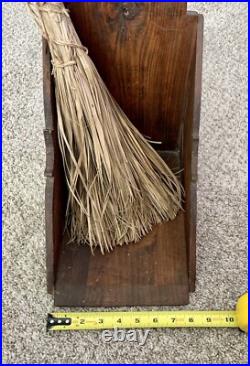 Vintage 2-Piece Spanish Folk Art Fireplace Tool Set Wooden Dust Pan with Broom