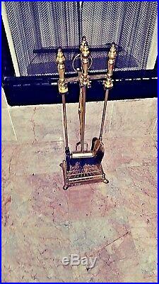 Vintage 4 Piece Fireplace Tool Set Solid Brass FREE Shipping