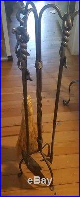 Vintage 4 Piece Solid 1/2- 5/8 34 Tall Wrought Iron Fireplace Set Heavy duty