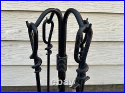 Vintage 4 Wrought Iron Fireplace Tools twisted metal design