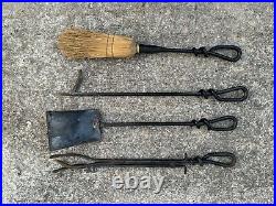 Vintage 4 Wrought Iron Fireplace Tools twisted metal design