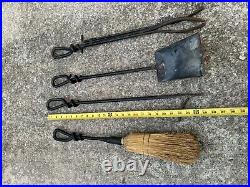 Vintage 4 Wrought Iron Fireplace Tools twisted metal design