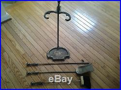 Vintage 4-piece Brass Fireplace Tool Set with Poker, Brush, Shovel and Stand