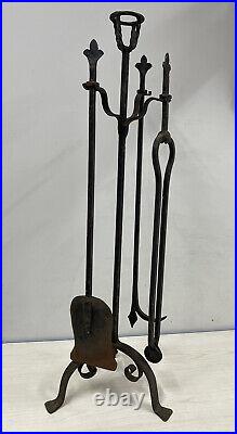 Vintage 4 piece Hand Forged fireplace tool set from the 1800's Americana
