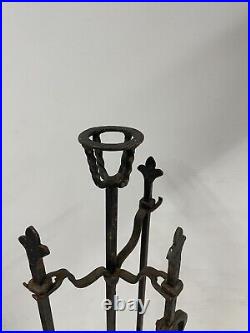 Vintage 4 piece Hand Forged fireplace tool set from the 1800's Americana