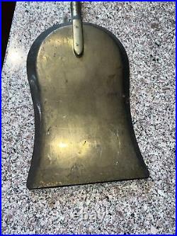 Vintage 4PC Brass Fireplace Tools Poker Shovel Tongs Broom Stand Scalloped
