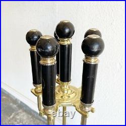 Vintage 5 Pc Fireplace Brass Gold Tool Set Black Marble Handles Tools Stand 33