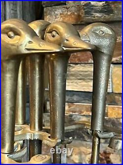 Vintage 5 Piece BRASS DUCK FIREPLACE POKER SETMallard Fire ToolBrushShovel