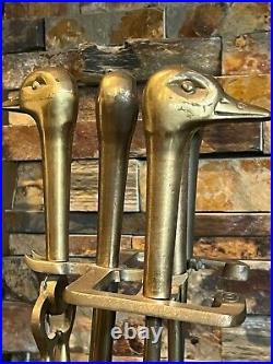 Vintage 5 Piece BRASS DUCK FIREPLACE POKER SETMallard Fire ToolBrushShovel