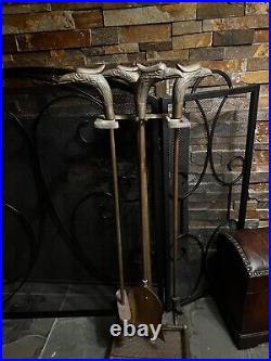 Vintage 5 Piece BRASS EAGLE FIREPLACE POKER SETBird Fire ToolBrushShovel