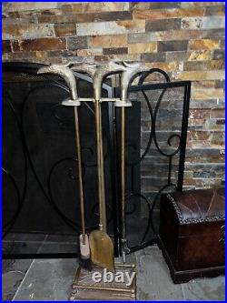 Vintage 5 Piece BRASS EAGLE FIREPLACE POKER SETBird Fire ToolBrushShovel