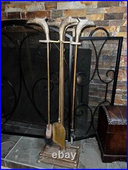 Vintage 5 Piece BRASS EAGLE FIREPLACE POKER SETBird Fire ToolBrushShovel