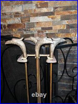 Vintage 5 Piece BRASS EAGLE FIREPLACE POKER SETBird Fire ToolBrushShovel