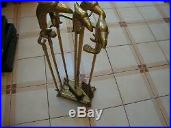Vintage 5 Piece Brass Fireplace Tool Set With Duck Head Handle