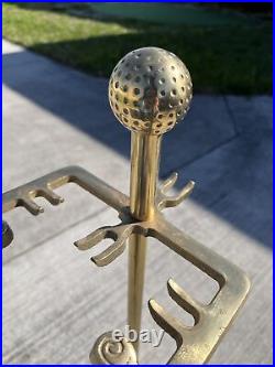 Vintage 5 Piece Brass Golf Club & Ball Handle Fireplace Tool Set
