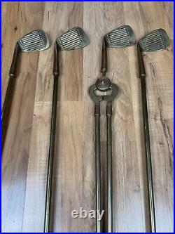 Vintage 5 Piece Brass Golf Club & Ball Handle Fireplace Tool Set 32 Tall