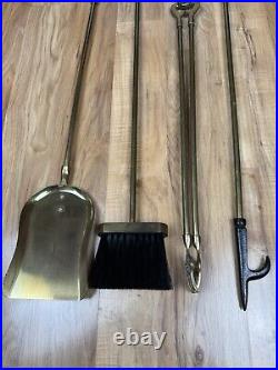 Vintage 5 Piece Brass Golf Club & Ball Handle Fireplace Tool Set 32 Tall