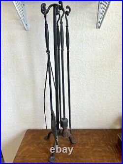 Vintage 5 Piece Fireplace Tools Brutalistic Iron Black