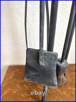 Vintage 5 Piece Fireplace Tools Brutalistic Iron Black