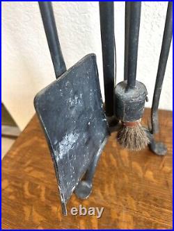 Vintage 5 Piece Fireplace Tools Brutalistic Iron Black