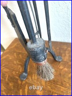 Vintage 5 Piece Fireplace Tools Brutalistic Iron Black