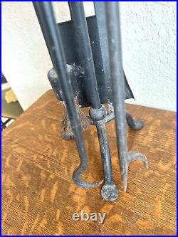 Vintage 5 Piece Fireplace Tools Brutalistic Iron Black