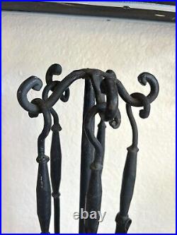 Vintage 5 Piece Fireplace Tools Brutalistic Iron Black