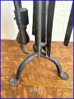 Vintage 5 Piece Fireplace Tools Brutalistic Iron Black