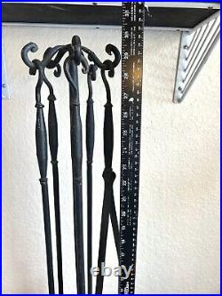 Vintage 5 Piece Fireplace Tools Brutalistic Iron Black