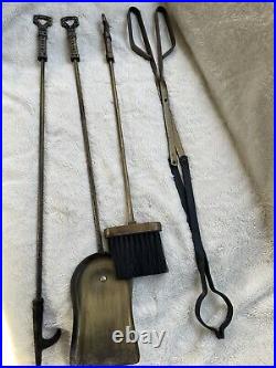 Vintage 5-Piece Heavy Solid Brass Fireplace Tool Set with Shovel, Poker, Tongs