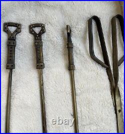 Vintage 5-Piece Heavy Solid Brass Fireplace Tool Set with Shovel, Poker, Tongs