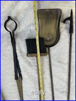 Vintage 5-Piece Heavy Solid Brass Fireplace Tool Set with Shovel, Poker, Tongs