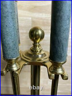 Vintage 5-piece Brass Fireplace Tool Set With marble/ Cast-iron base stand 32in