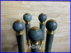Vintage 5-piece Brass Fireplace Tool Set With marble/ Cast-iron base stand 32in