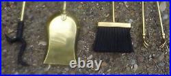 Vintage 5pc Brass Fireplace Tools BALL HANDLE Poker Shovel Broom Tongs Stand