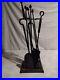 Vintage 6 piece set of black wrought iron fireplace tools