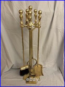 Vintage ADAMS Solid Brass 5 pcs Fireplace Tool Set 100520 Excellent Condition