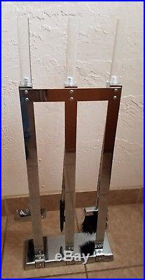 Vintage Alessandro Albrizzi Chrome and Lucite Fireplace Tool Set Modernist
