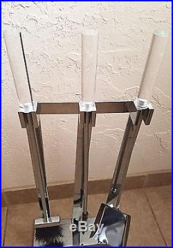 Vintage Alessandro Albrizzi Chrome and Lucite Fireplace Tool Set Modernist