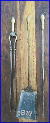 Vintage Antique Bee Hive Bronze or Brass and Iron Fireplace Tool Set of 3