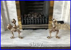 Vintage Antique Brass Ball & Claw Fire Dogs Tools Poker Shovel Companion Set